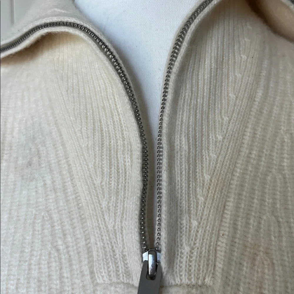 Cream Quarter-Zip Ribbed Cashmere Sweater - Picture 9 of 9